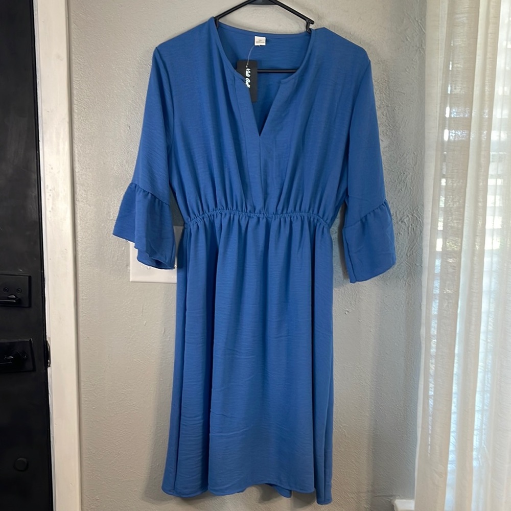 Light Blue V Neck Dress, Sz S/M